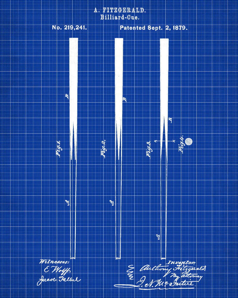 Pool Cue Blueprint Billiards Cue Patent Print - OnTrendAndFab