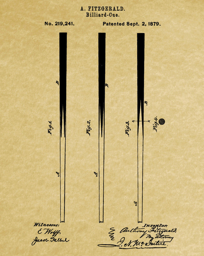 Pool Cue Blueprint Billiards Cue Patent Print - OnTrendAndFab