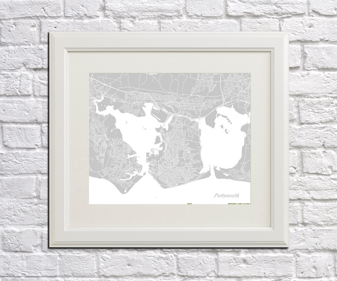 Portsmouth City Street Map Print Modern Art Poster