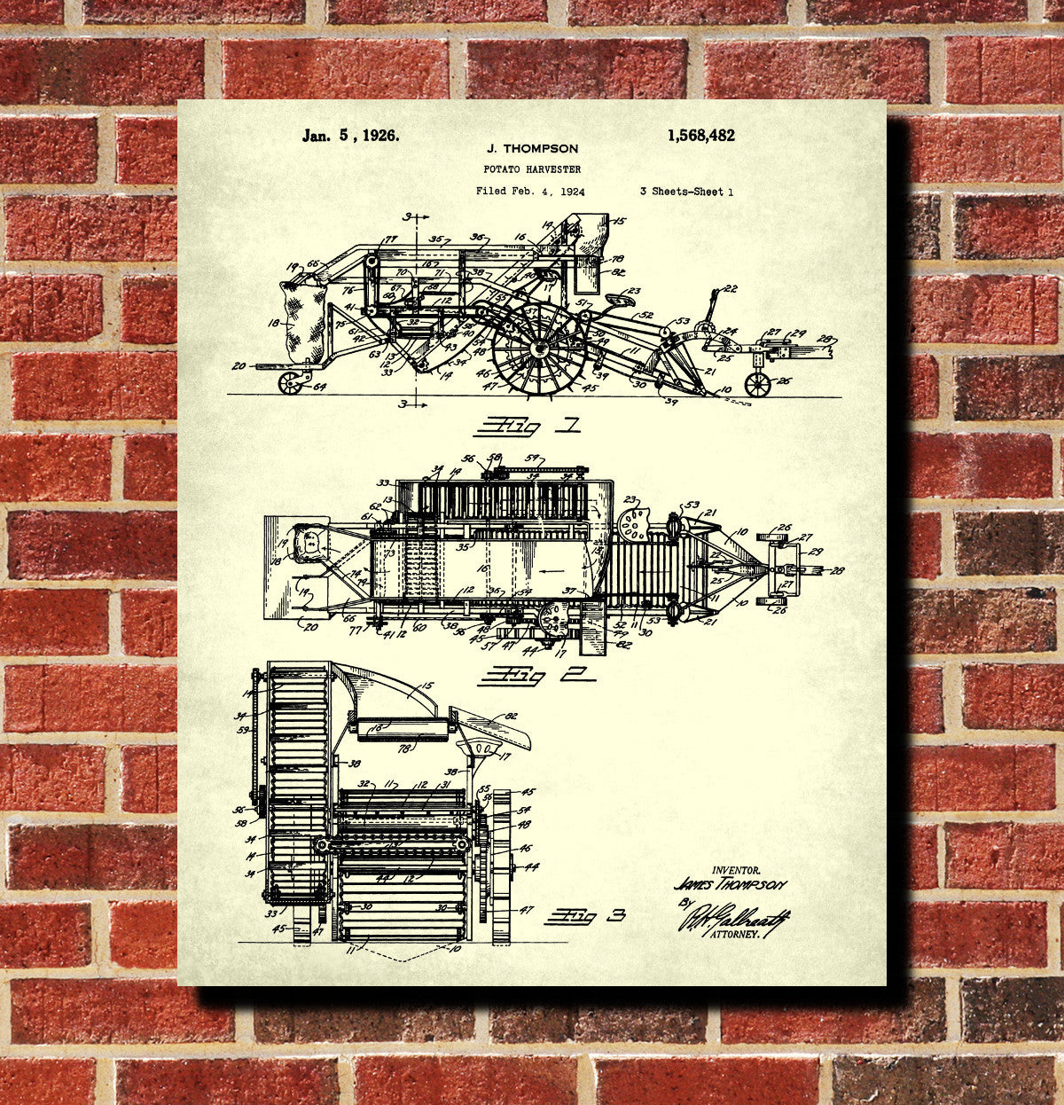 Farming Equipment Patent Print, Potato Harvester Poster