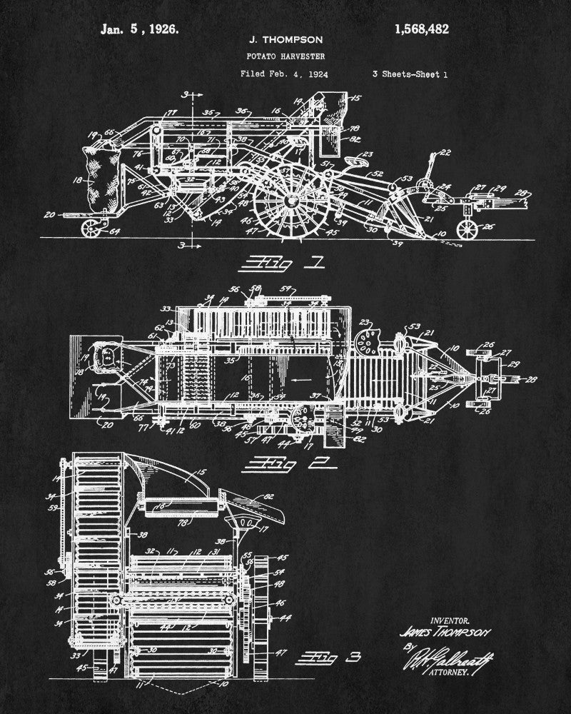 Farming Equipment Patent Print, Potato Harvester Poster