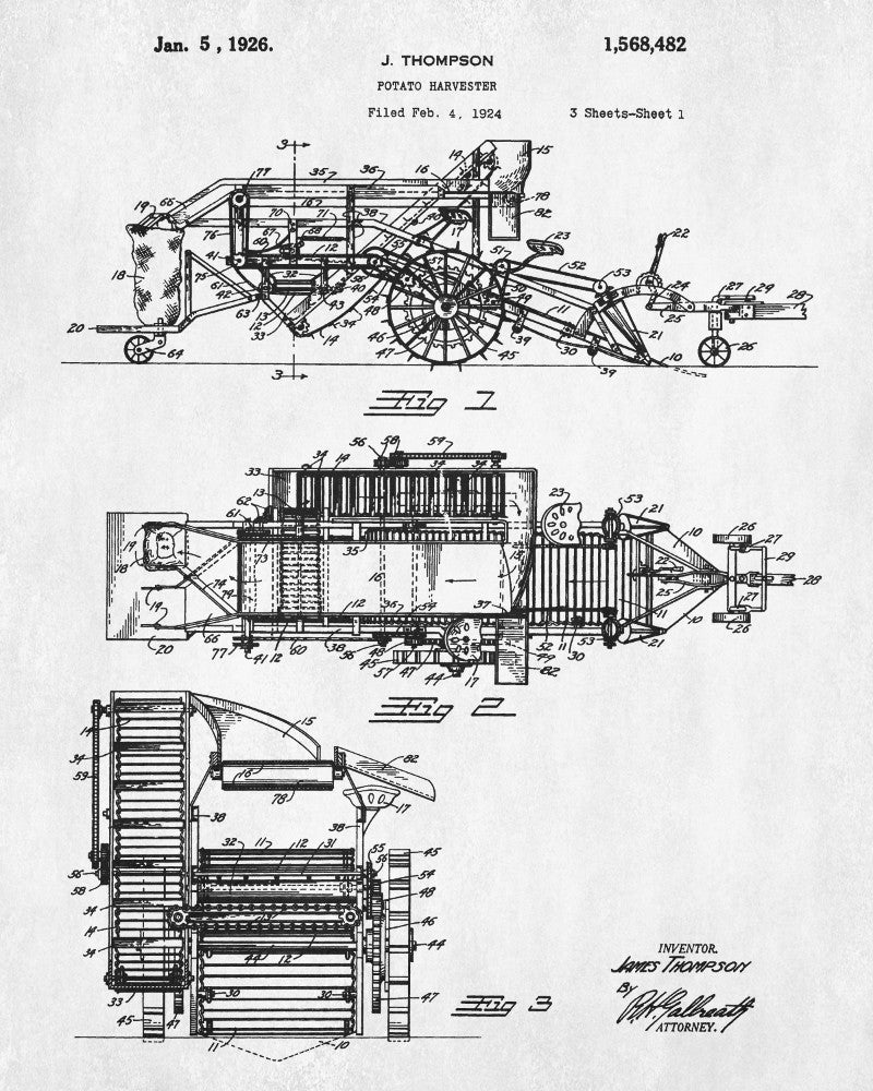 Farming Equipment Patent Print, Potato Harvester Poster