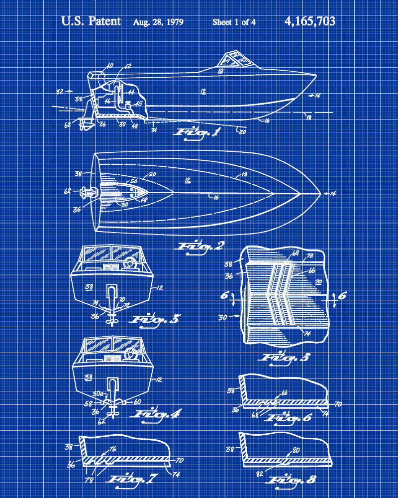Power Boat Patent Print Art Sailing Poster