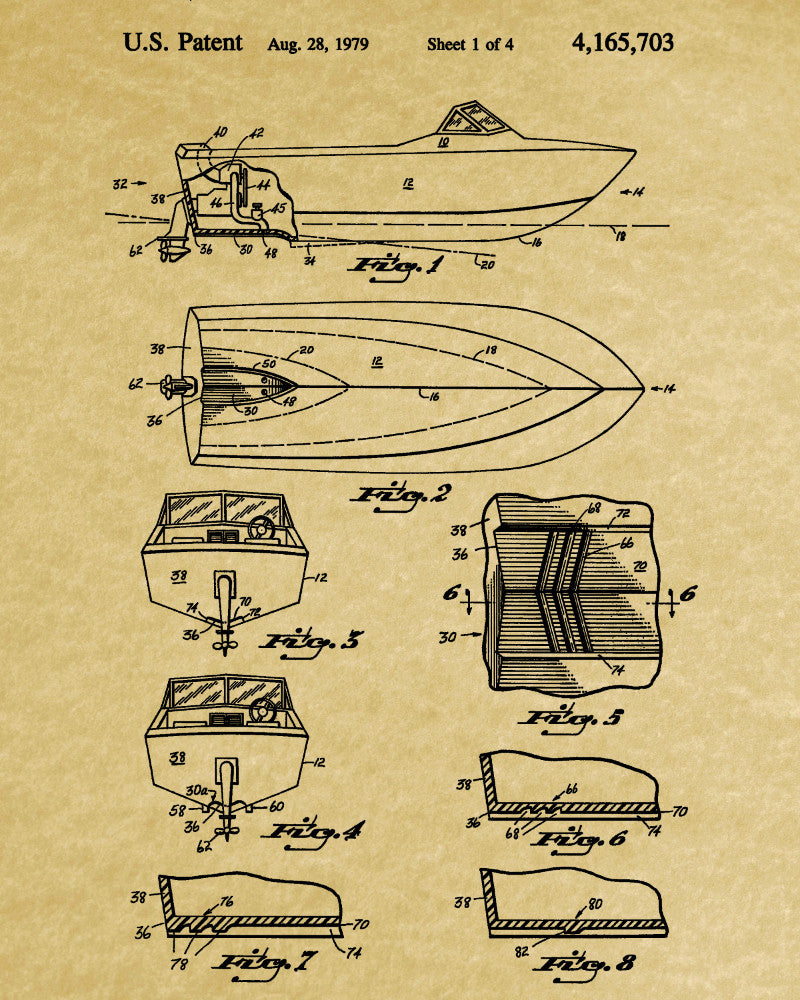 Power Boat Patent Print Art Sailing Poster