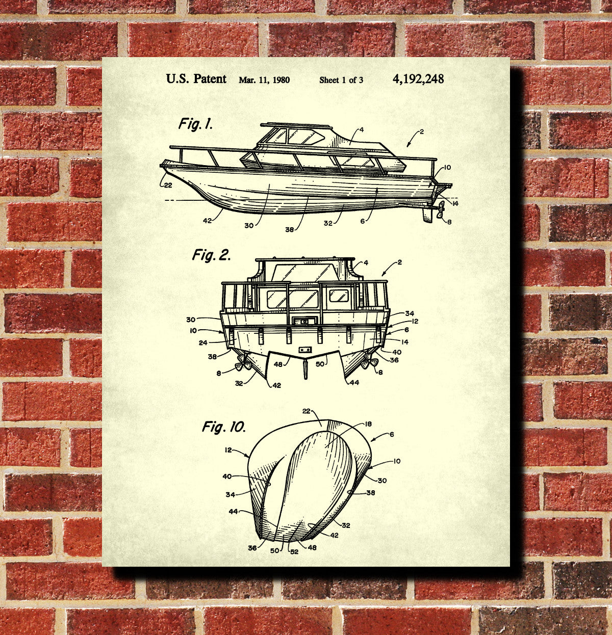 Power Boat Patent Print Art Boating Poster
