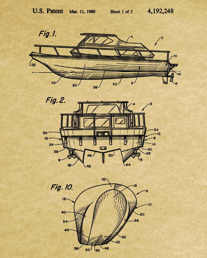 Power Boat Patent Print Art Boating Poster