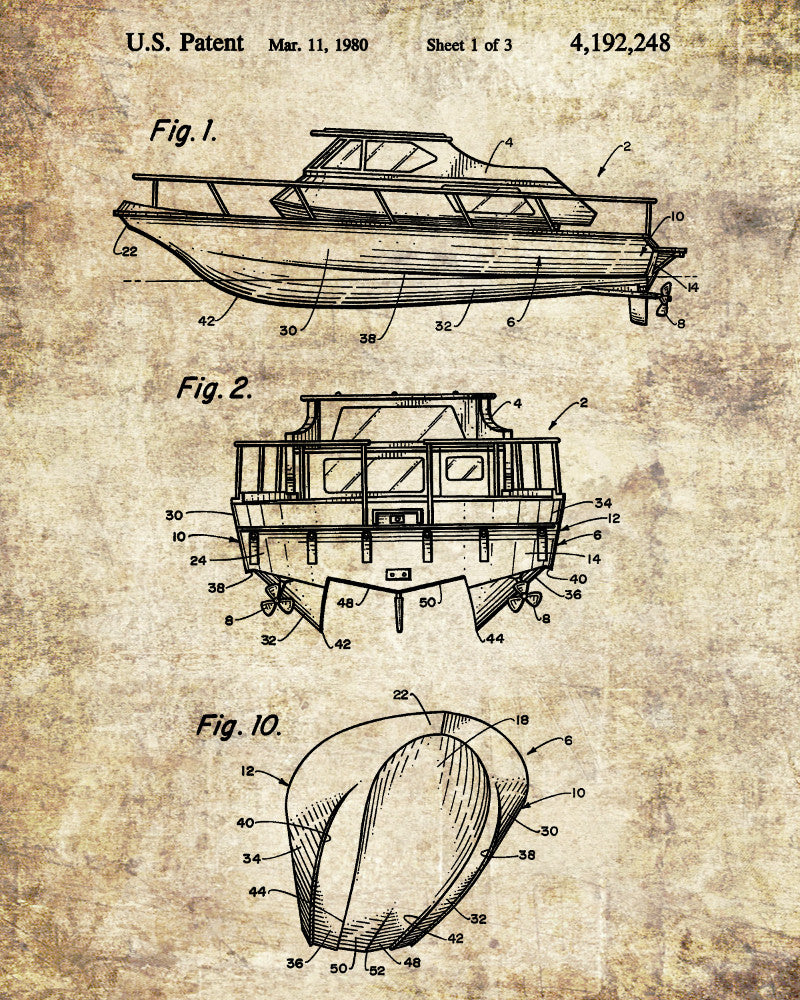 Power Boat Patent Print Art Boating Poster