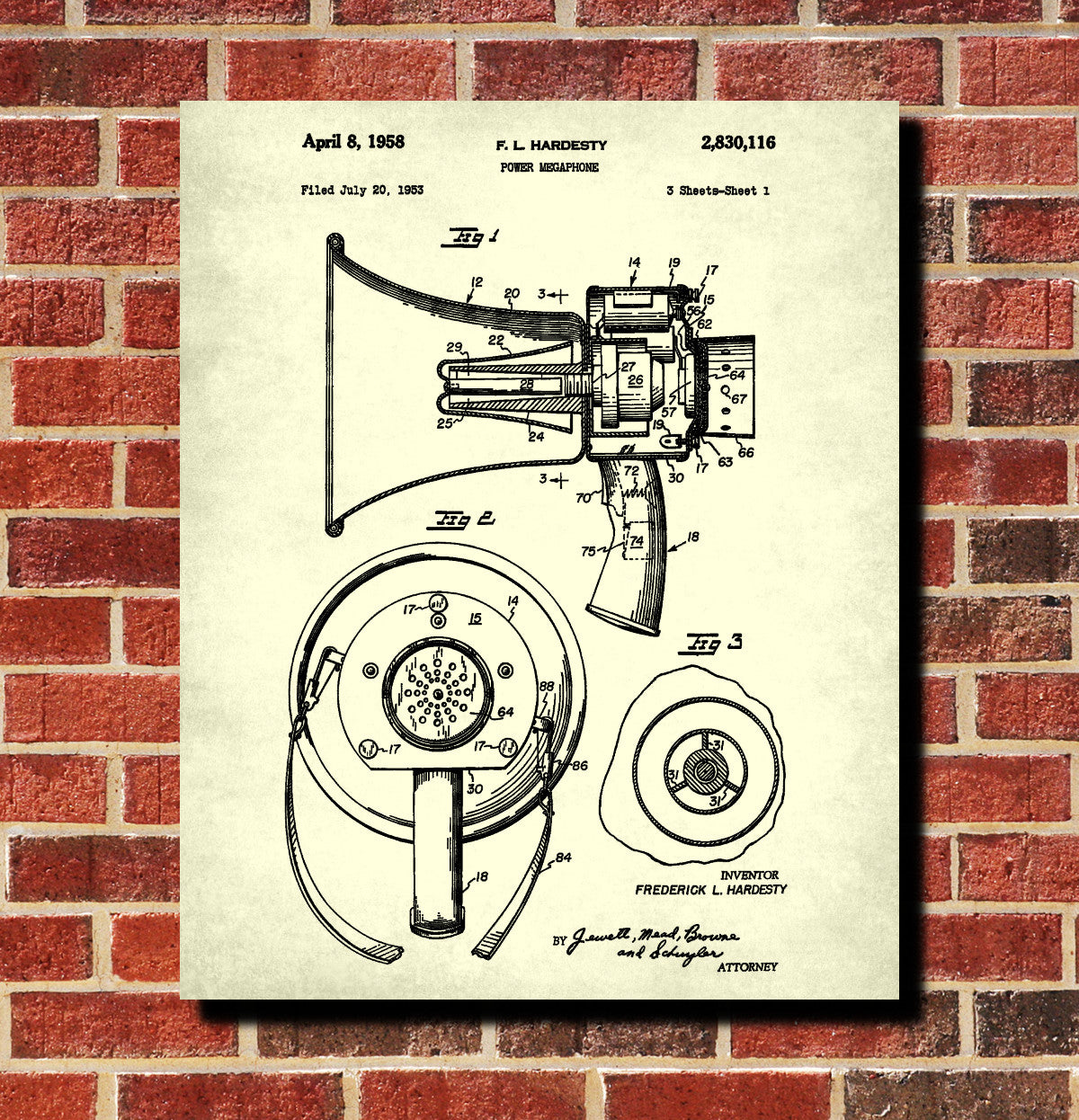 Megaphone Patent Print Man Cave Poster Sport Blueprint