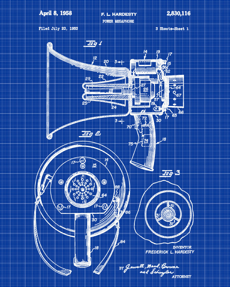 Megaphone Patent Print Man Cave Poster Sport Blueprint