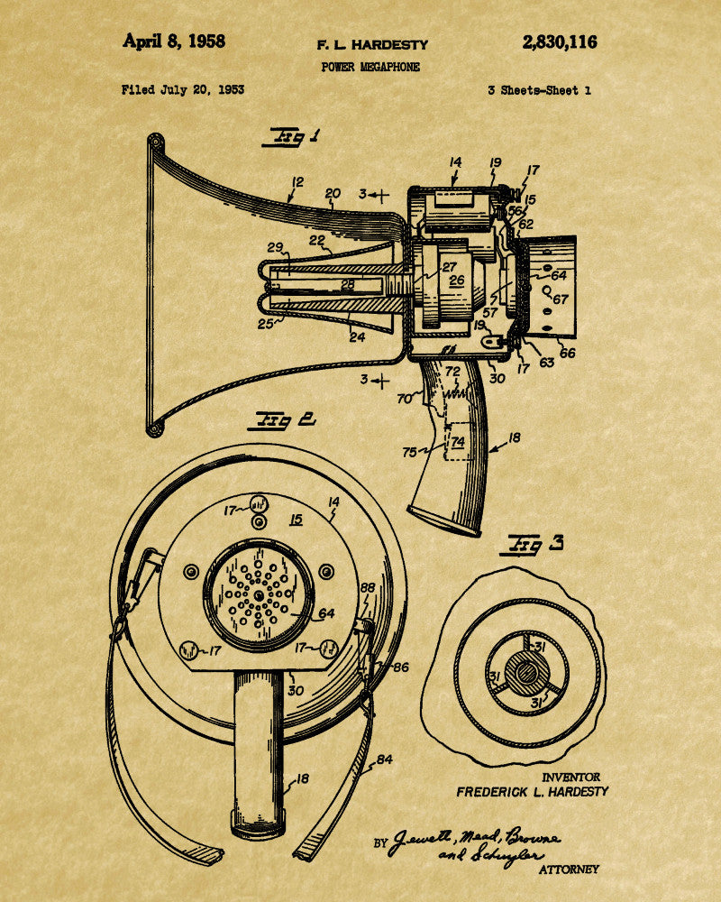 Megaphone Patent Print Man Cave Poster Sport Blueprint