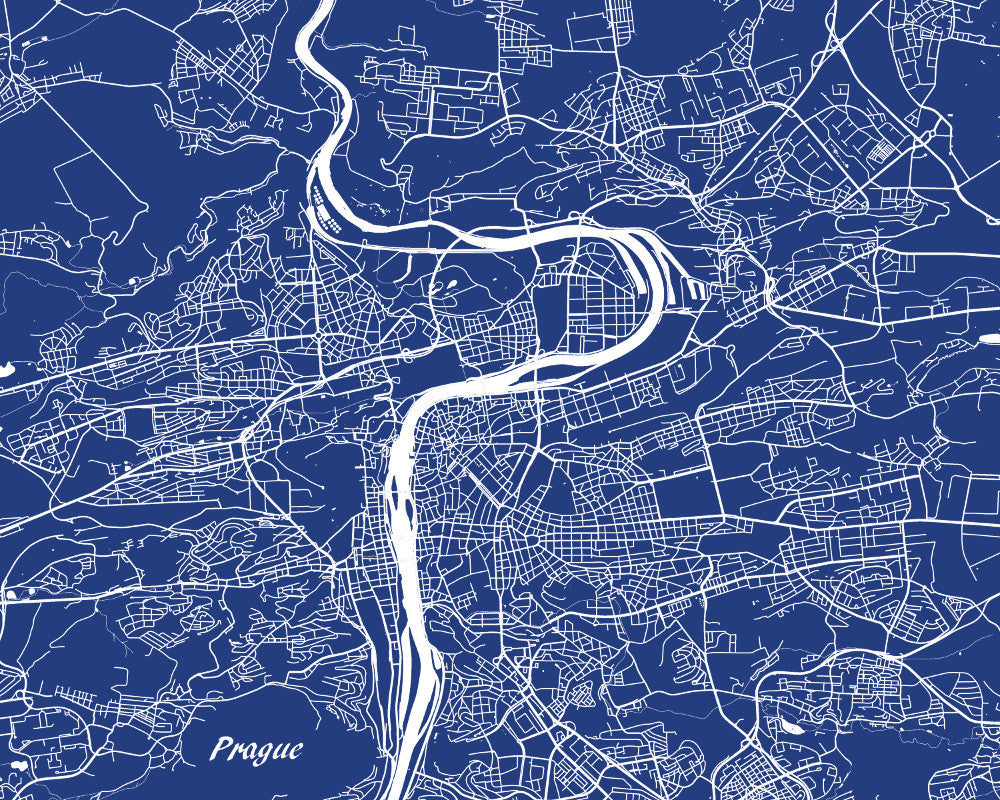 Prague, Czech Republic City Street Map Print Feature Wall Art Poster