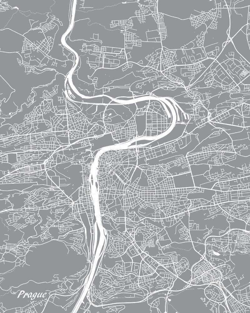 Prague, Czech Republic City Street Map Print Feature Wall Art Poster