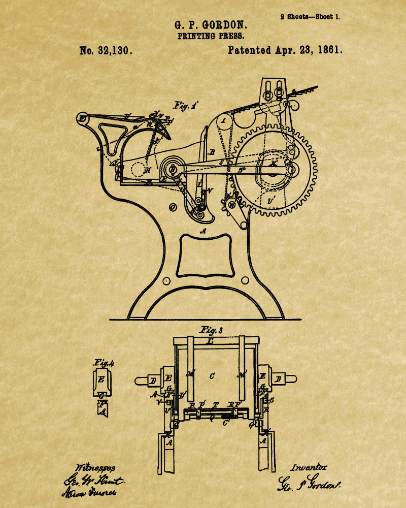 Printing Press Patent Print Publishing Poster