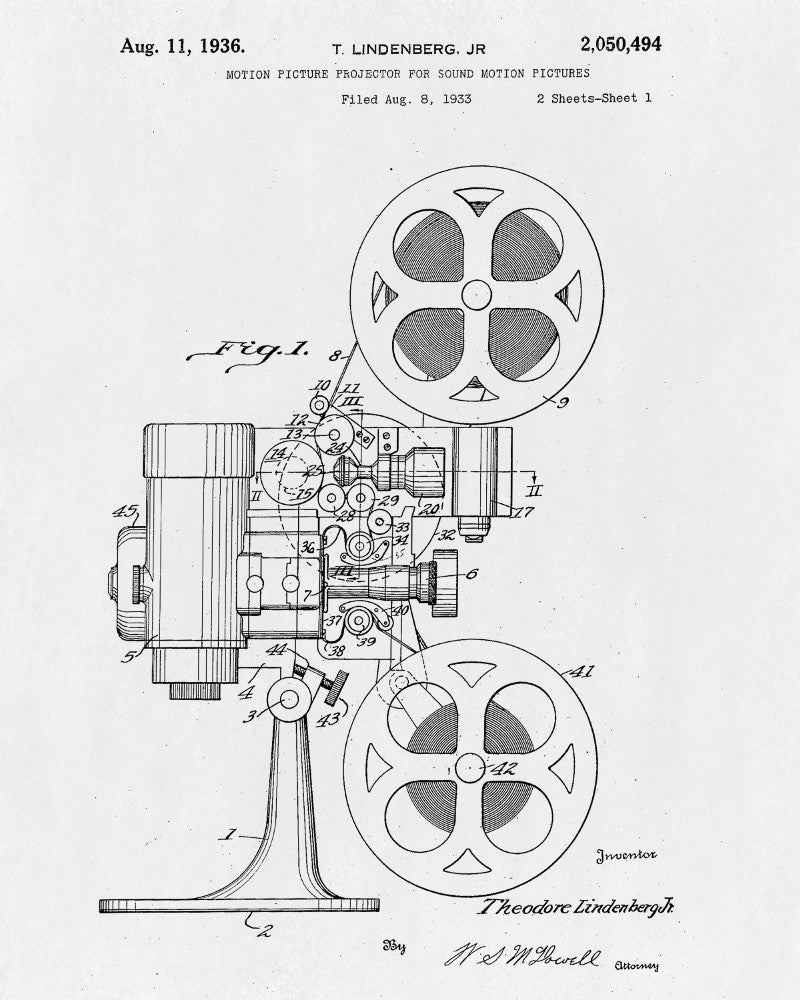 Film Projector Patent Print Cine Blueprint Movies Poster