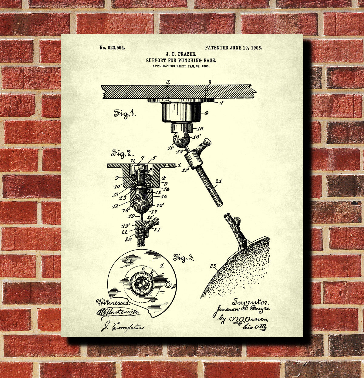 Boxing Punch Bag Patent Print Sports Wall Art Poster