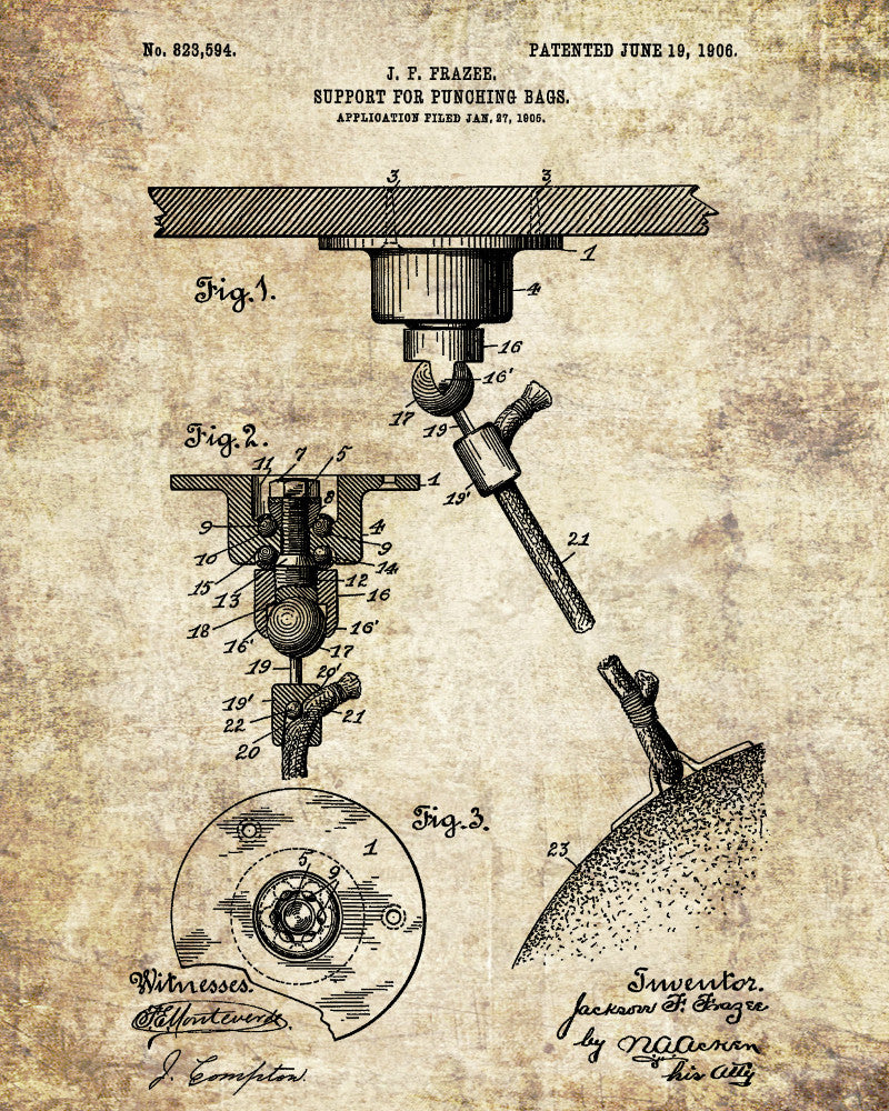 Boxing Punch Bag Patent Print Sports Wall Art Poster
