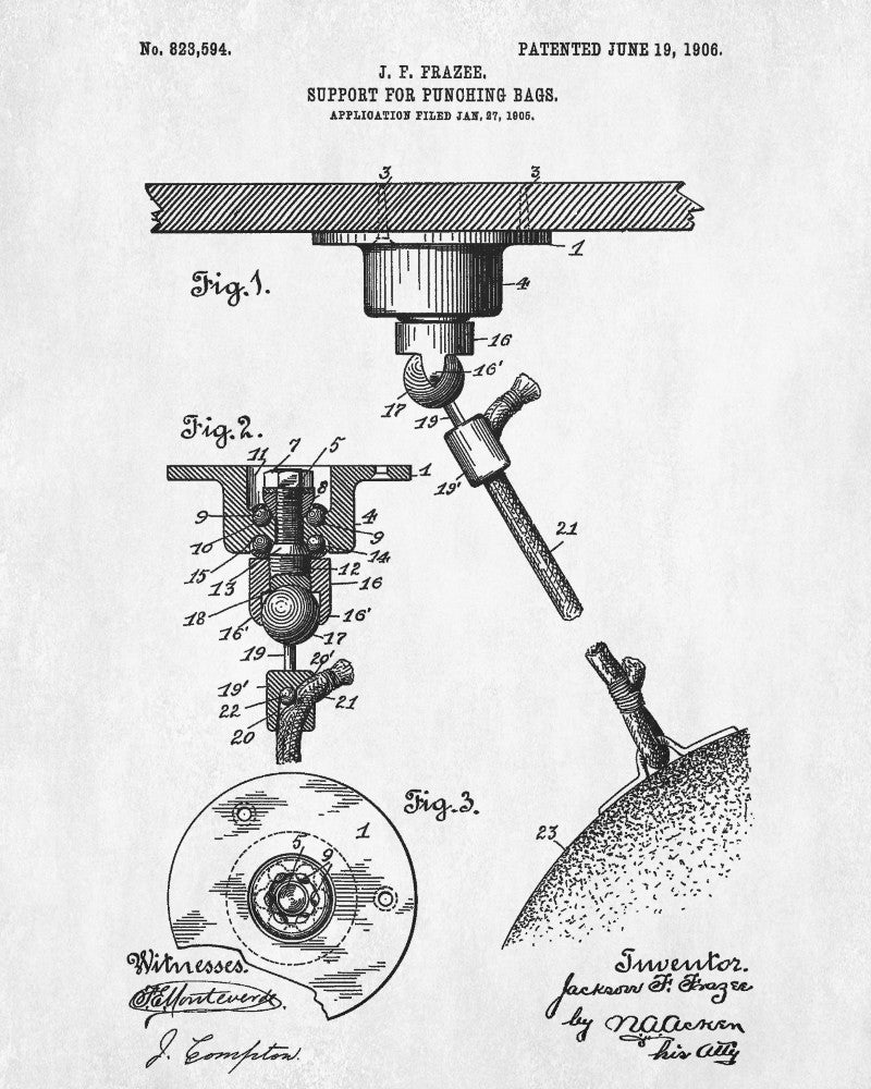Boxing Punch Bag Patent Print Sports Wall Art Poster