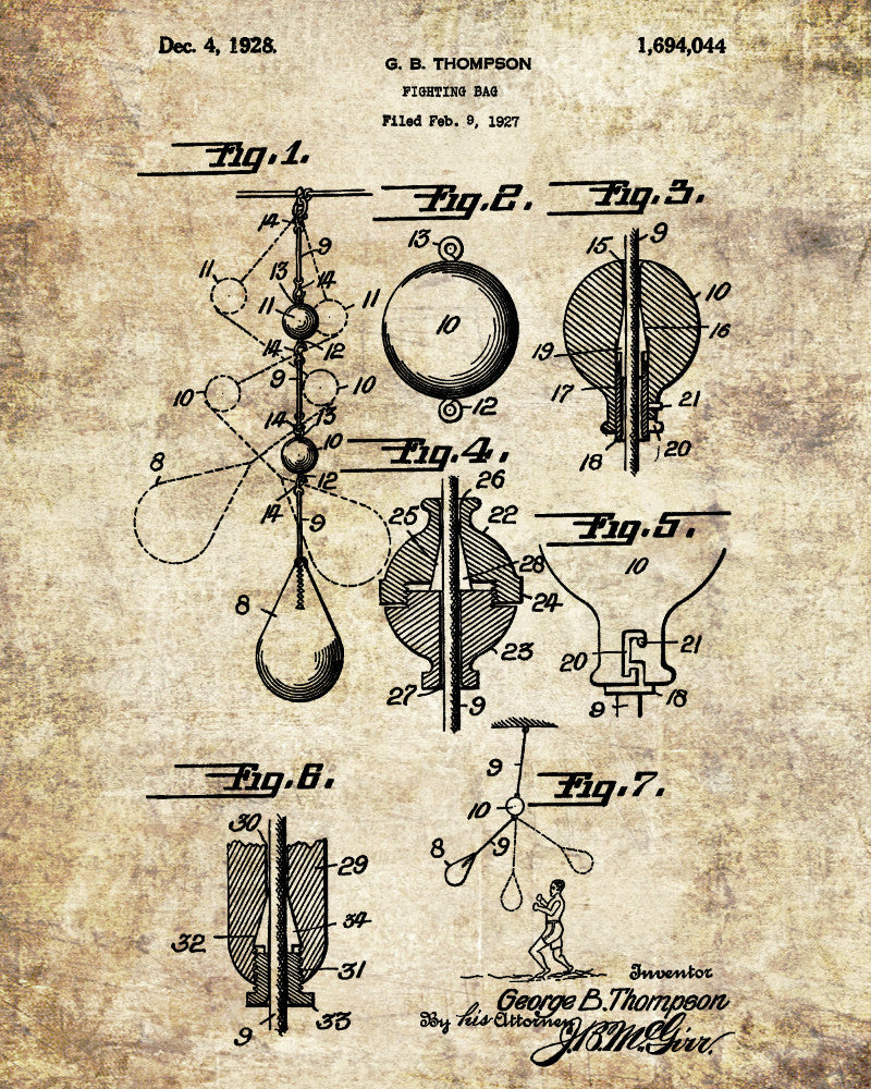 Boxing Poster, Punch Bag Patent Print Sports Wall Art
