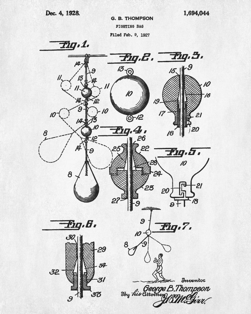 Boxing Poster, Punch Bag Patent Print Sports Wall Art