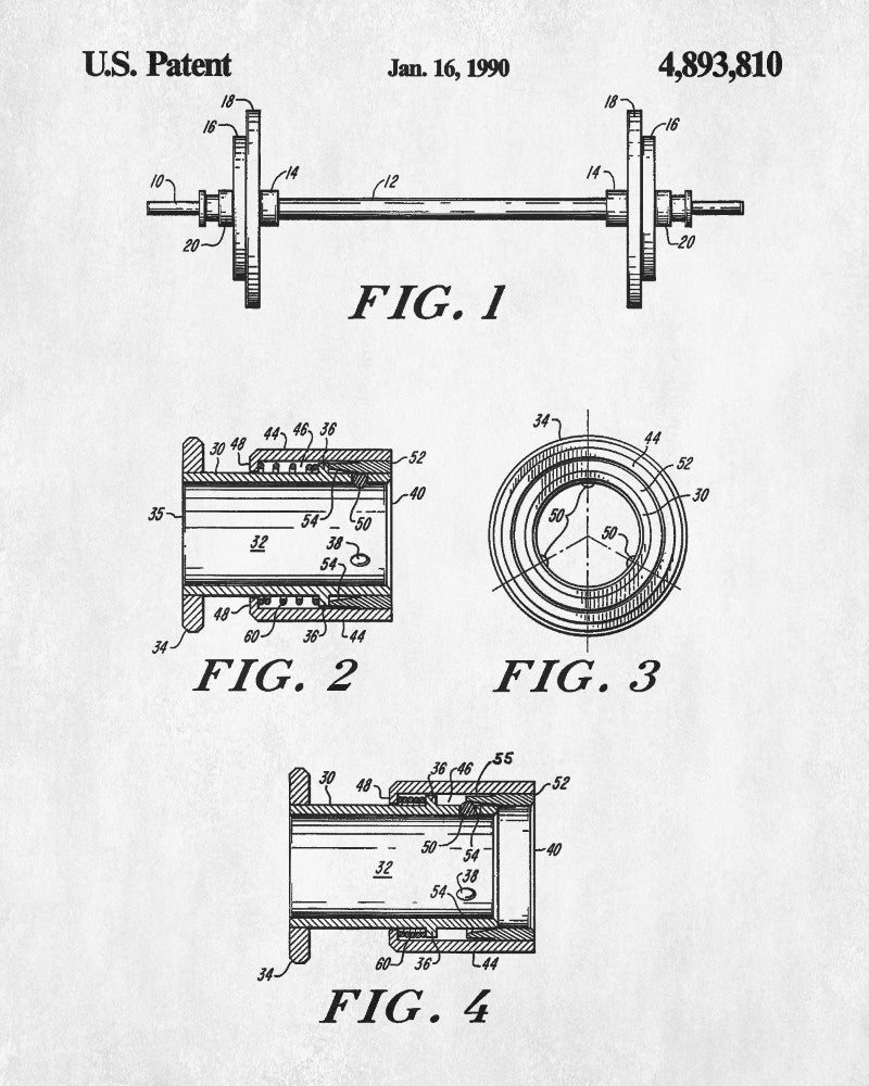 Weight Lifting Patent Print Poster Quick Release Collar Blueprint