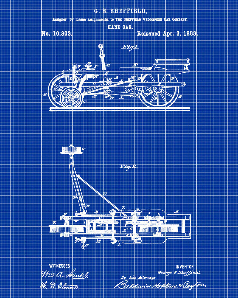 Railroad Patent Print Railway Hand Car Train Poster