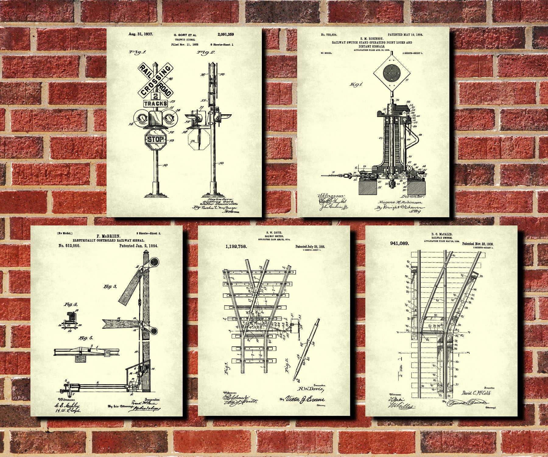 Railroad Patent Prints Set 5 Railway Posters Trains