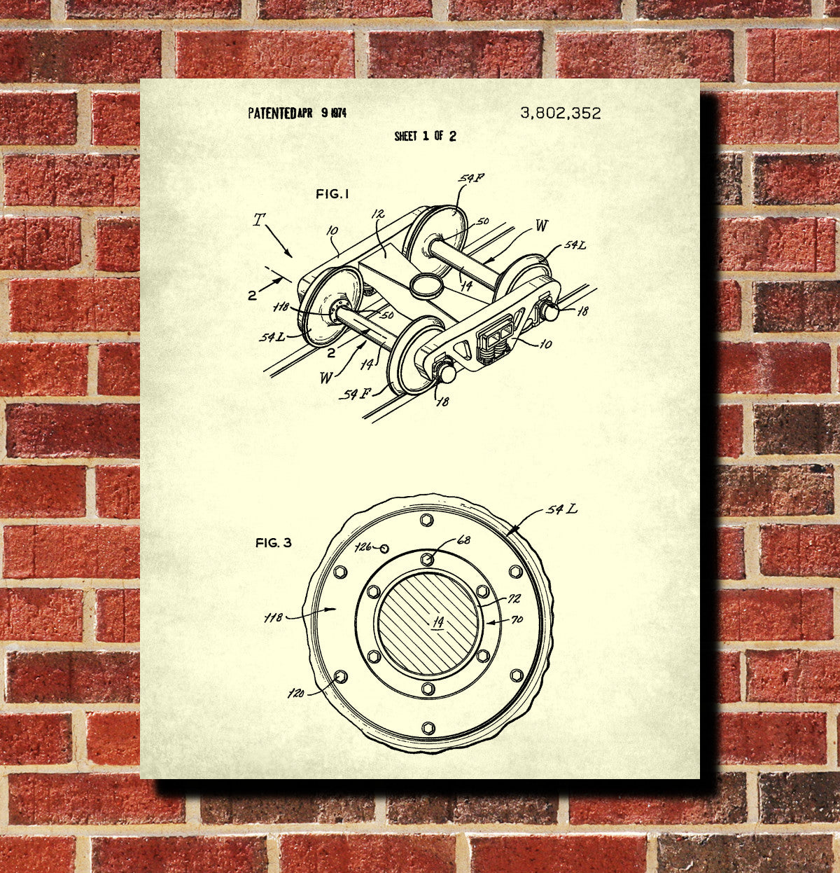 Train Axle Set Patent Print Railway Poster Railroad Decor