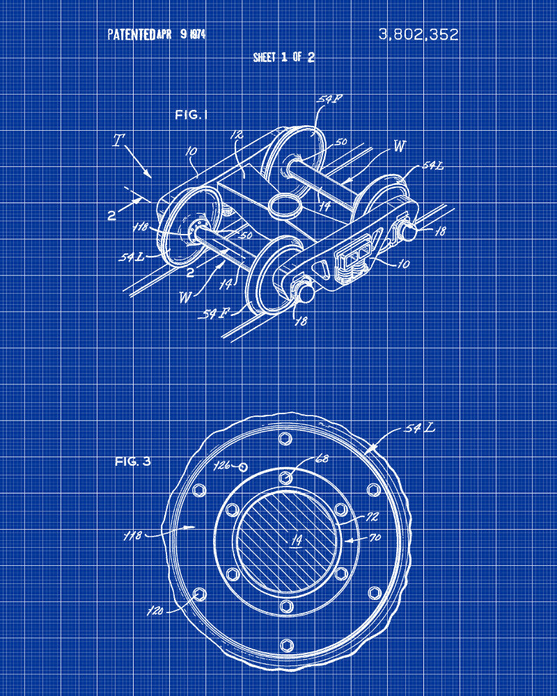Train Axle Set Patent Print Railway Poster Railroad Decor