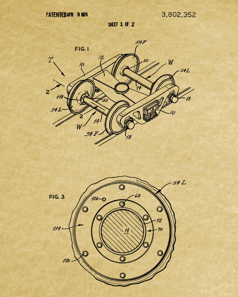 Train Axle Set Patent Print Railway Poster Railroad Decor
