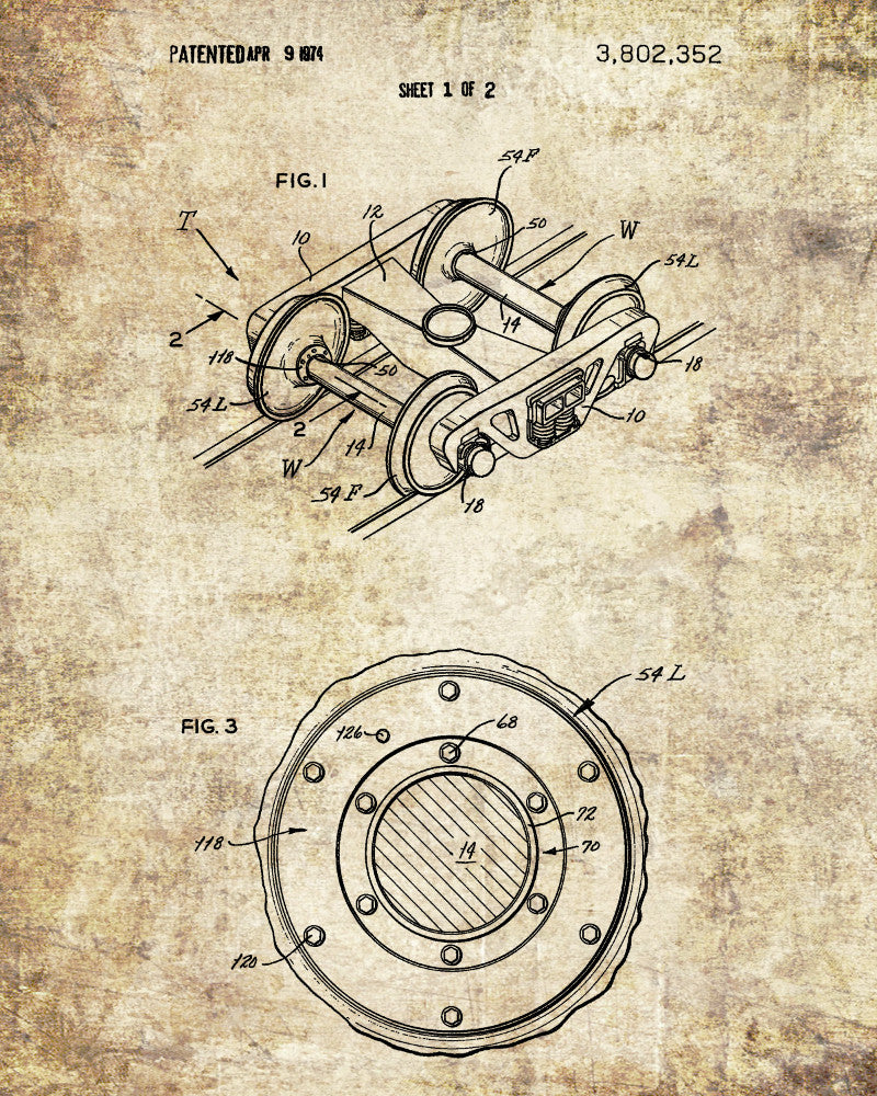 Train Axle Set Patent Print Railway Poster Railroad Decor