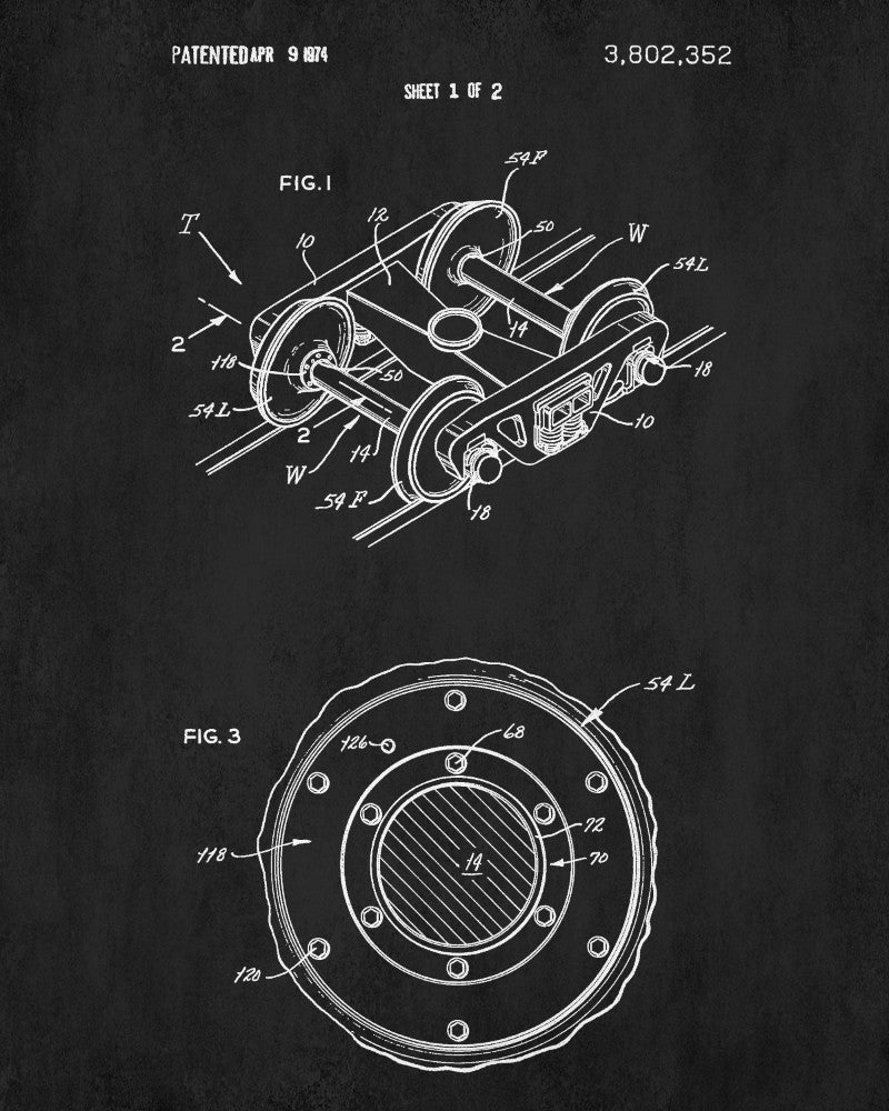 Train Axle Set Patent Print Railway Poster Railroad Decor