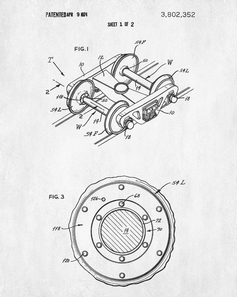 Train Axle Set Patent Print Railway Poster Railroad Decor