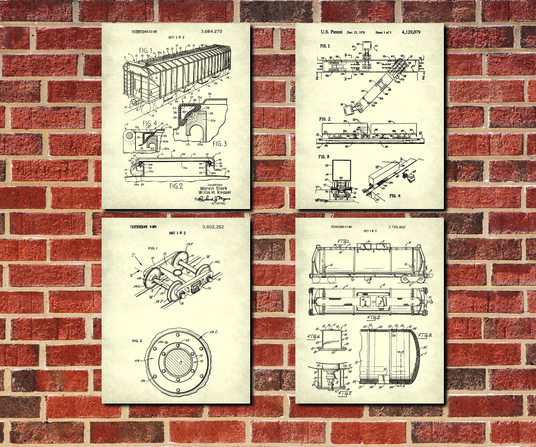 Railway Wall Art Set 4 Train Posters Railroad Patent Prints