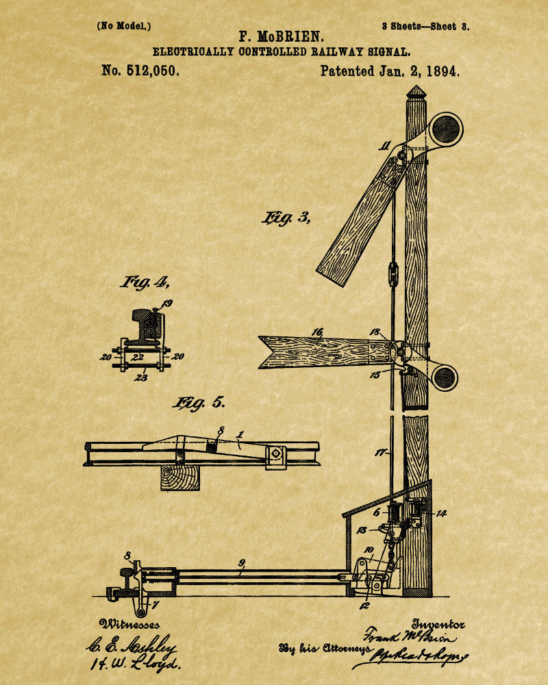 Railroad Patent Print Railway Signal Train Poster