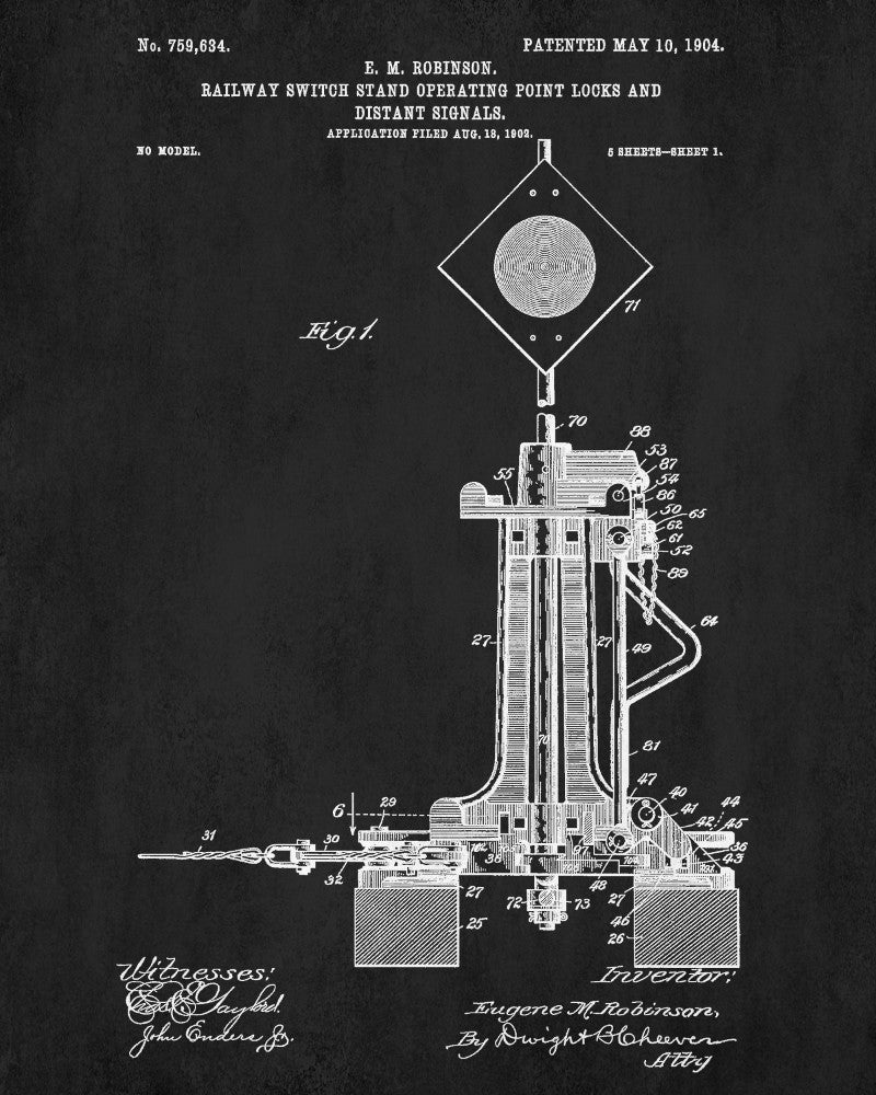 Railway Patent Print Railroad Signal Train Poster