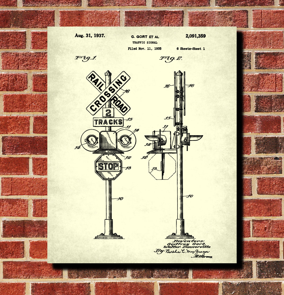 Railway Sign Patent Print Train Poster Railroad Crossing