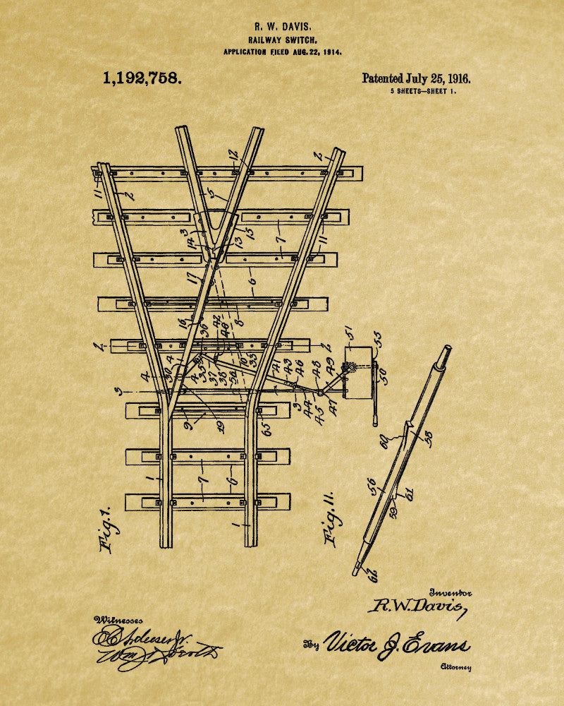 Railway Patent Print Railroad Switch Train Poster