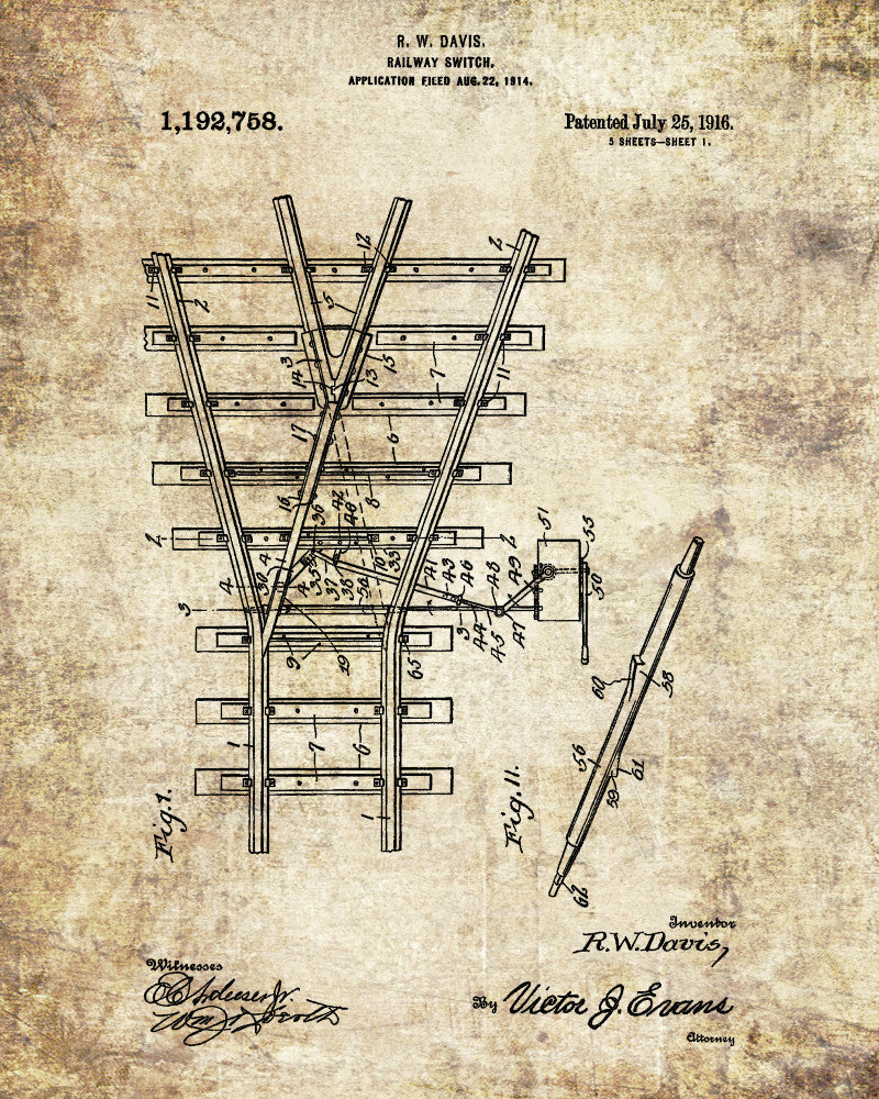 Railway Patent Print Railroad Switch Train Poster