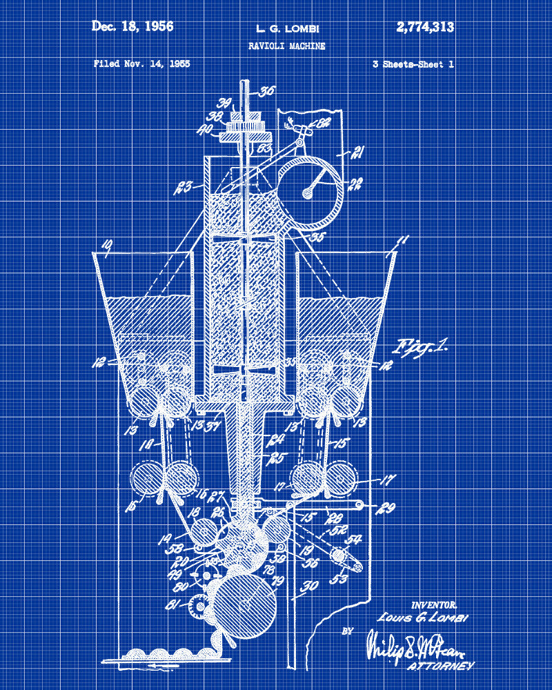 Ravioli Maker Patent Print Kitchen Blueprint Poster