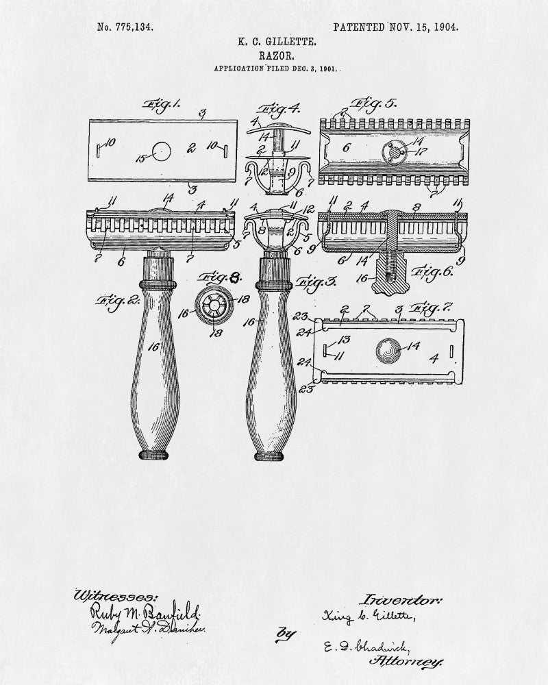 Razor Patent Print Barbershop Wall Art Bathroom Poster - OnTrendAndFab