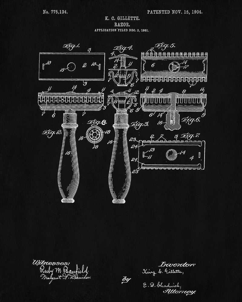 Razor Patent Print Barbershop Wall Art Bathroom Poster - OnTrendAndFab
