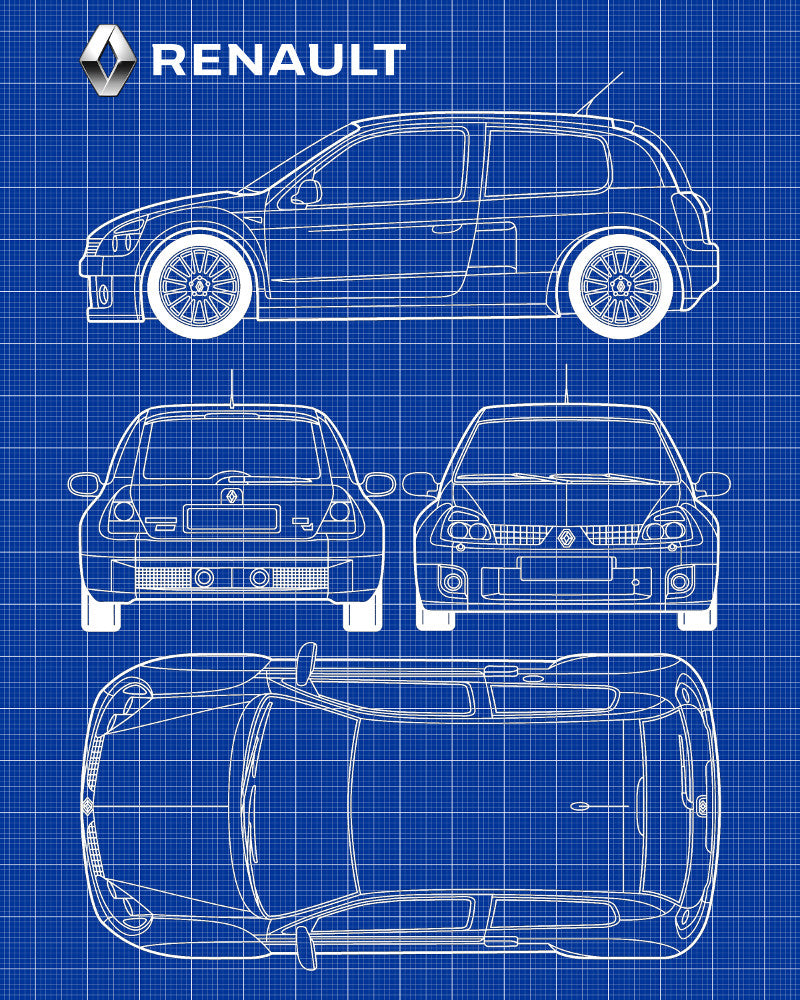 Renault Clio Sport V6 Patent Print Sports Car Poster