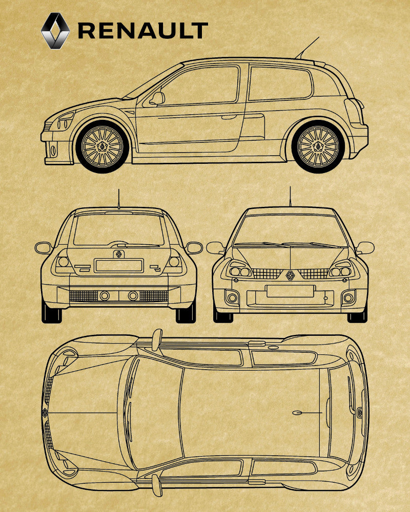 Renault Clio Sport V6 Patent Print Sports Car Poster