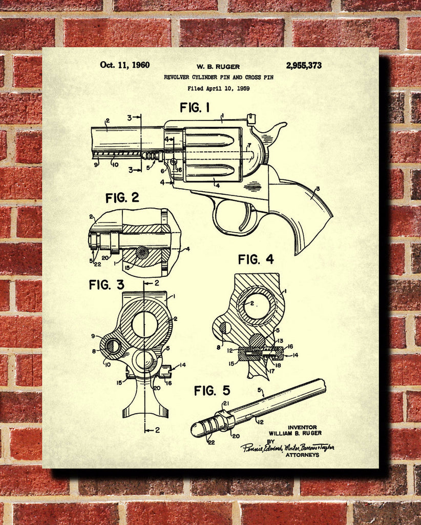 Revolver Patent Poster Handgun Art Firearm Print - OnTrendAndFab