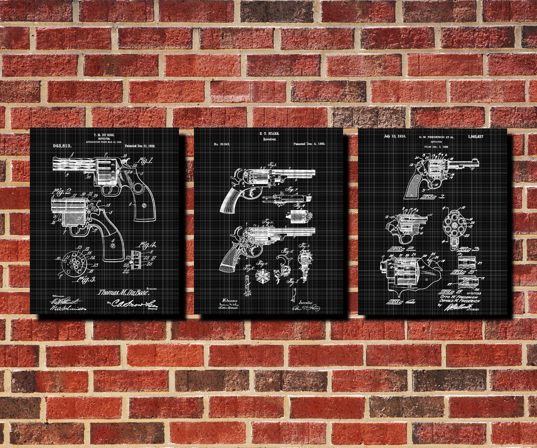 Revolver Patent Posters Firearm Art Weapons Set 3 Prints - OnTrendAndFab