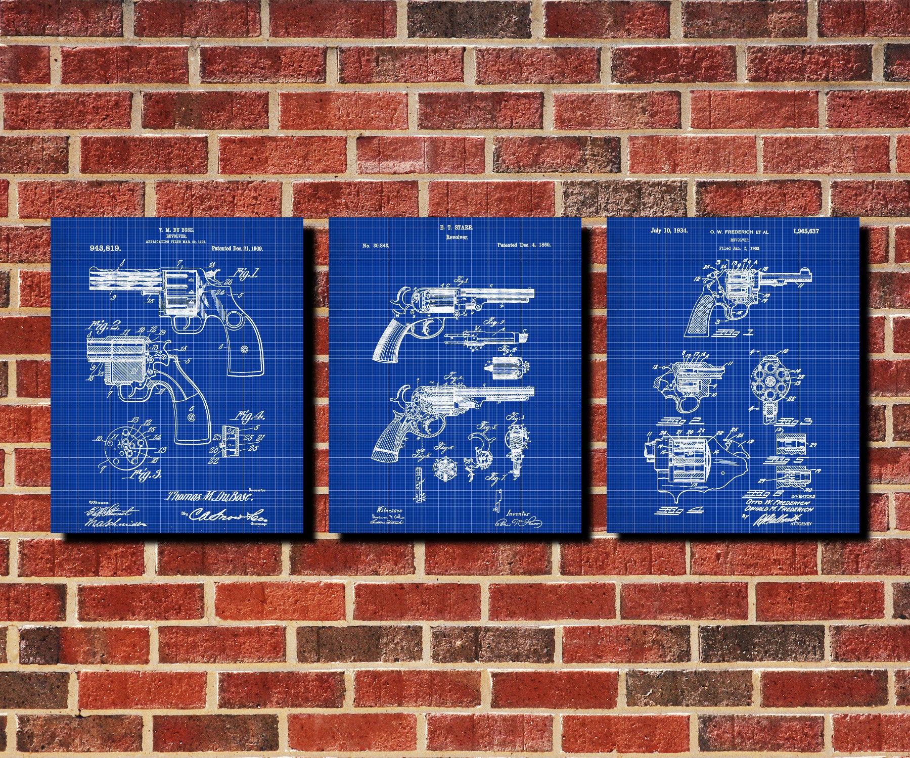 Revolver Patent Posters Firearm Art Weapons Set 3 Prints - OnTrendAndFab