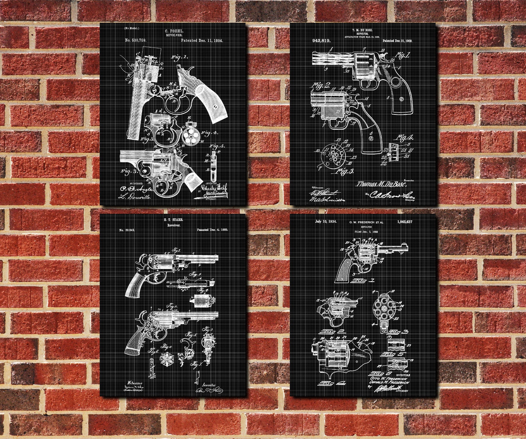 Revolver Patent Posters Firearm Art Weapons Set 4 Prints - OnTrendAndFab