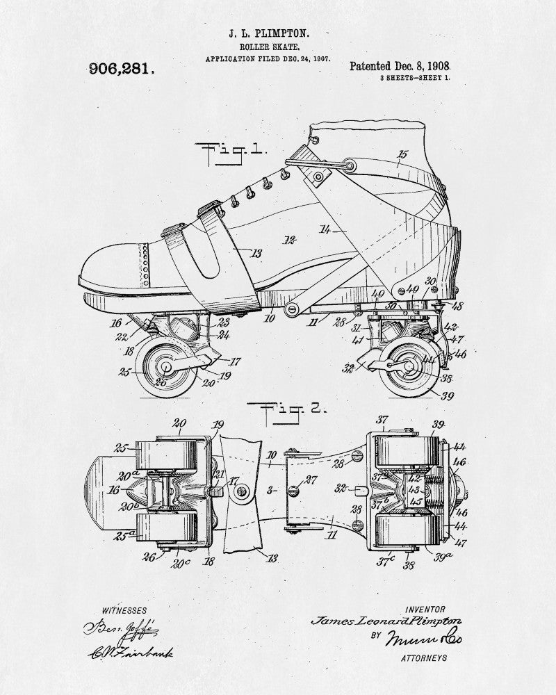 Roller Skate Patent Print Skating Blueprint Sports Poster - OnTrendAndFab