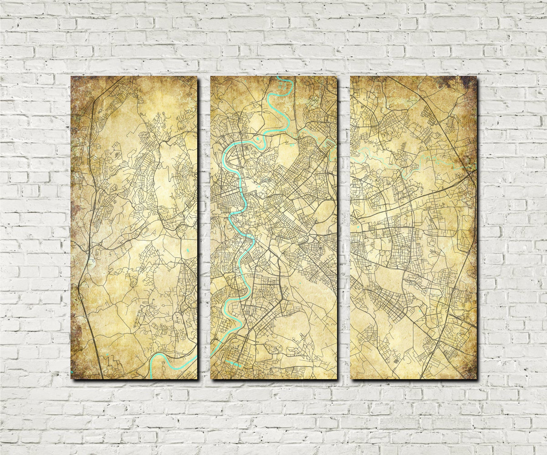 Rome Street Map 3 Panel Canvas Wall Map