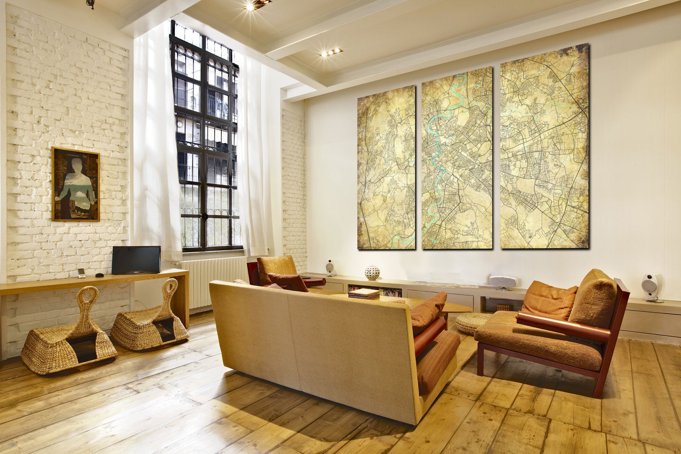 Rome Street Map 3 Panel Canvas Wall Map